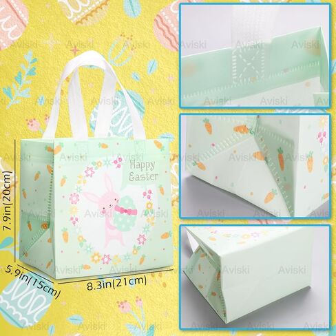 12PCS Happy Easter Egg Hunt Bags Easter Bunny Carrot Chick Egg Gift Bags with Handles, Treat Bags, Multifunctional Non-Woven Goodie Bags for Gifts Wrapping, Egg Hunt Game, Easter Party Supplies , 8.3×7.9×5.9inch in Saudi Arabia