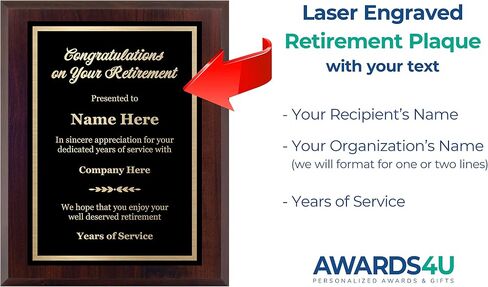 Customized Retirement Plaque Award – Laser Engraved Personalized Gift – Choose Your Size – Customize Now! (8x10) in Saudi Arabia