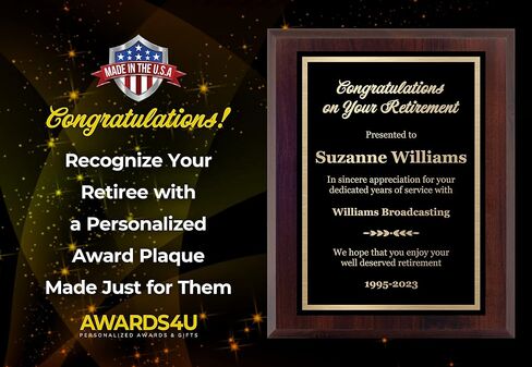 Customized Retirement Plaque Award – Laser Engraved Personalized Gift – Choose Your Size – Customize Now! (8x10) in Saudi Arabia