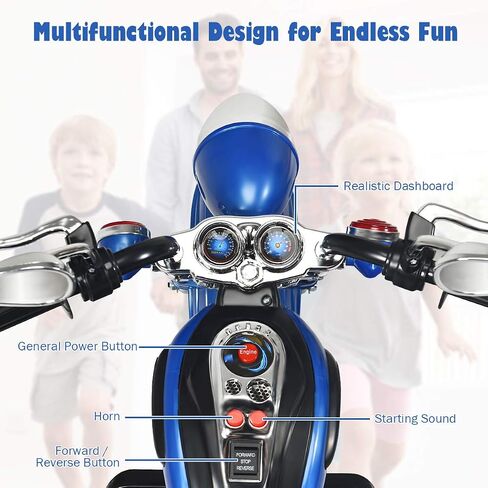 Costzon Kids Motorcycle, 6V Battery Powered Ride on Chopper Motorcycle w/Horn, Headlight, 3-Wheel Stable Ride on Toys, Electric Toddler Motorcycle for Kids, Gift for Boys Girls (Blue) in Saudi Arabia