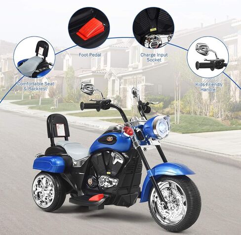 Costzon Kids Motorcycle, 6V Battery Powered Ride on Chopper Motorcycle w/Horn, Headlight, 3-Wheel Stable Ride on Toys, Electric Toddler Motorcycle for Kids, Gift for Boys Girls (Blue) in Saudi Arabia