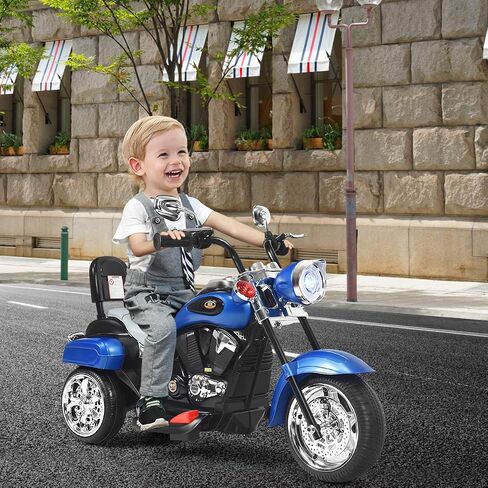 Costzon Kids Motorcycle, 6V Battery Powered Ride on Chopper Motorcycle w/Horn, Headlight, 3-Wheel Stable Ride on Toys, Electric Toddler Motorcycle for Kids, Gift for Boys Girls (Blue) in Saudi Arabia
