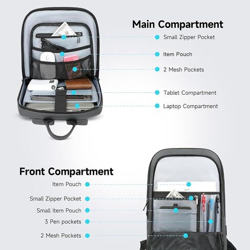 Slim Business Backpack With USB Charging Port Lightweight Anti-theft Travel Backpacks 15.6 inch Water Resistant Laptop Bag for Work Office College in Saudi Arabia