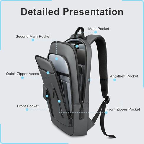 Slim Business Backpack With USB Charging Port Lightweight Anti-theft Travel Backpacks 15.6 inch Water Resistant Laptop Bag for Work Office College in Saudi Arabia