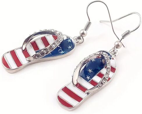 American Flag Earrings for Women Girls 4th of July Patriotic Red White Blue Charm USA Flag Stars Slippers Chic Crystal Cubic Zirconia Dangle Drop Earrings for Independence Memorial Day Fashion Jewelry Gifts in Saudi Arabia