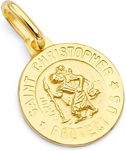 The World Jewelry Center 14k Yellow Gold Religious Saint Christopher Medal Pendant with 0.9mm Cable Chain Necklace in Saudi Arabia