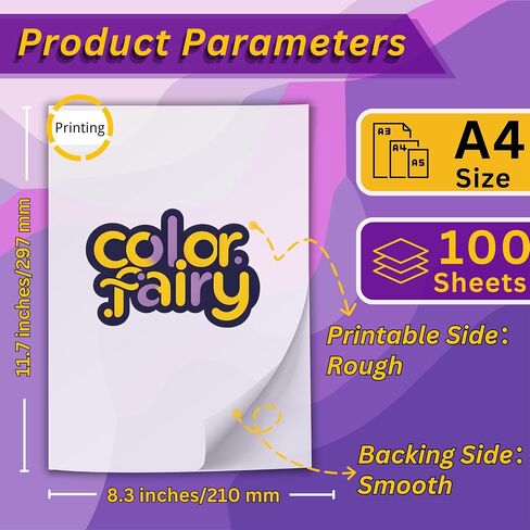 Colorfairy DTF Transfer Film 13" x 19", 100 of Sheets A3+ Double-Sided Matte PET Heat Transfer Paper, Universal for All T-Shirts & Dark Fabrics, Vibrant Colors, Easy Peel Hot/Cold in Kuwait