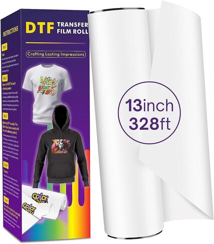 Colorfairy DTF Transfer Film 13 "× 19" ، 100 ورقة A3+ ورقة نقل حرارة الحيوانات الأليفة غير اللامعة على الوجهين ، Universal لجميع القمصان والأقمشة الداكنة ، ألوان نابضة بالحياة ، قشر سهلة الساخنة/الباردة in Kuwait