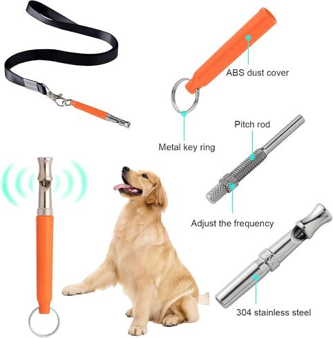3 PCS Dog Whistles Set, Adjustable Recall Dog Training Whistle Silent Dog Whistle to Stop Barking with Lanyard,Dog Clicker(Orange) in Saudi Arabia