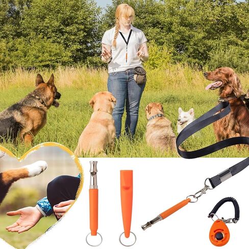 3 PCS Dog Whistles Set, Adjustable Recall Dog Training Whistle Silent Dog Whistle to Stop Barking with Lanyard,Dog Clicker(Orange) in Saudi Arabia