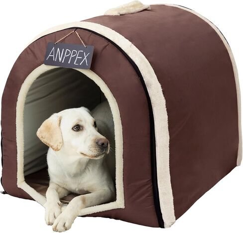 ANPPEX Medium Igloo Dog House Indoor,XL Size Dog Cave for Medium and Large Dogs,2-in-1 Washable Covered Dog Bed,Brown in Saudi Arabia