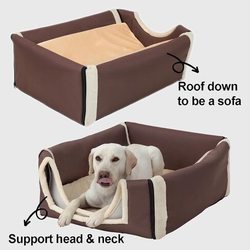 ANPPEX Medium Igloo Dog House Indoor,XL Size Dog Cave for Medium and Large Dogs,2-in-1 Washable Covered Dog Bed,Brown in Saudi Arabia