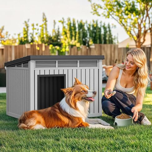 YITAHOME Plastic Dog House, Indoor & Outdoor Dog Kennel with Lift-Up Sloping Roof, Waterproof & Ventilated for Small to Medium Dogs, Easy to Clean Design, Black in Saudi Arabia