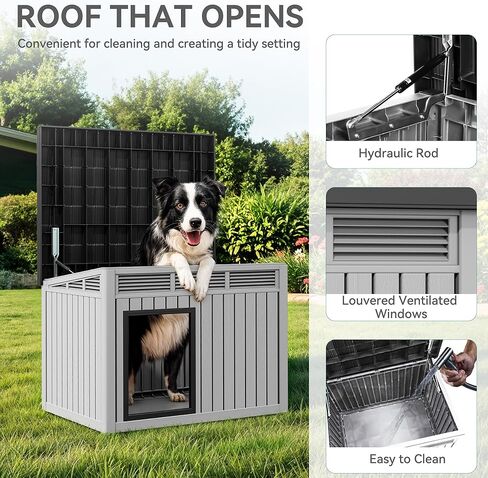 YITAHOME Plastic Dog House, Indoor & Outdoor Dog Kennel with Lift-Up Sloping Roof, Waterproof & Ventilated for Small to Medium Dogs, Easy to Clean Design, Black in Saudi Arabia