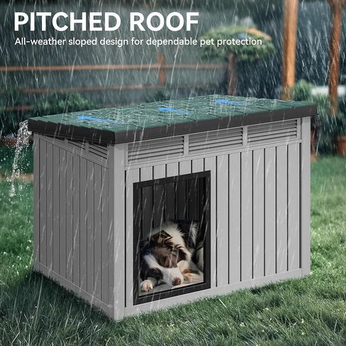 YITAHOME Plastic Dog House, Indoor & Outdoor Dog Kennel with Lift-Up Sloping Roof, Waterproof & Ventilated for Small to Medium Dogs, Easy to Clean Design, Black in Saudi Arabia