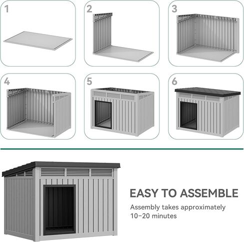 YITAHOME Plastic Dog House, Indoor & Outdoor Dog Kennel with Lift-Up Sloping Roof, Waterproof & Ventilated for Small to Medium Dogs, Easy to Clean Design, Black in Saudi Arabia