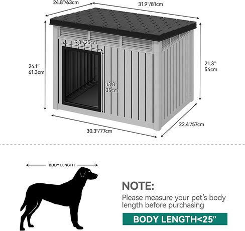 YITAHOME Plastic Dog House, Indoor & Outdoor Dog Kennel with Lift-Up Sloping Roof, Waterproof & Ventilated for Small to Medium Dogs, Easy to Clean Design, Black in Saudi Arabia