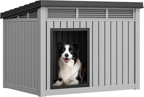 YITAHOME Plastic Dog House, Indoor & Outdoor Dog Kennel with Lift-Up Sloping Roof, Waterproof & Ventilated for Small to Medium Dogs, Easy to Clean Design, Black in Saudi Arabia