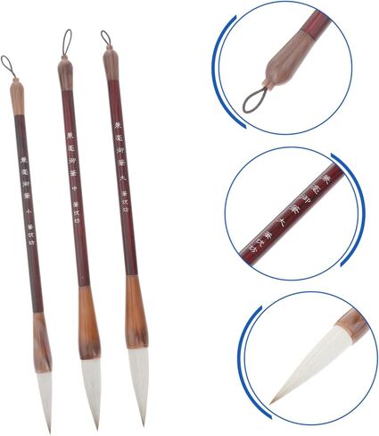 Chinese caligraphy brush, 3Pcs chinese brush pens hu brush calligraphy paint pens japanese sumi brush calligraphy writing brush piston brush pen Drawing brush Wooden Chinese painting white clouds stud in Saudi Arabia