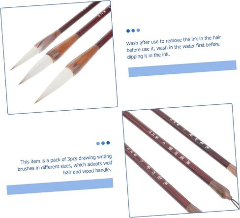 Chinese caligraphy brush, 3Pcs chinese brush pens hu brush calligraphy paint pens japanese sumi brush calligraphy writing brush piston brush pen Drawing brush Wooden Chinese painting white clouds stud in Saudi Arabia
