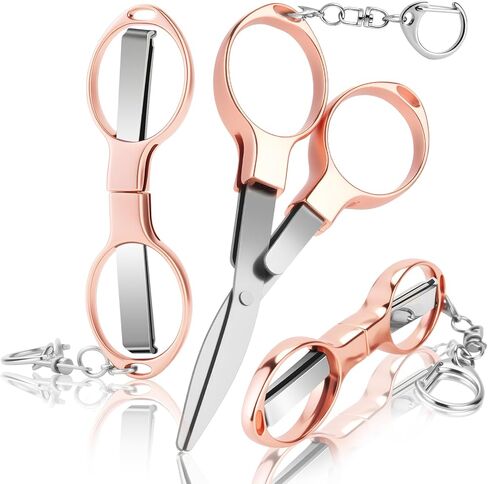 3 Pcs Folding Stainless Steel Portable Mini Badge Scissors with 3 Keychains, Safety Foldable Pocket Travel Small Scissors All Purpose for Nurse Accessories, Travel, Office, Craft, Sewing, Home (Color) in Saudi Arabia