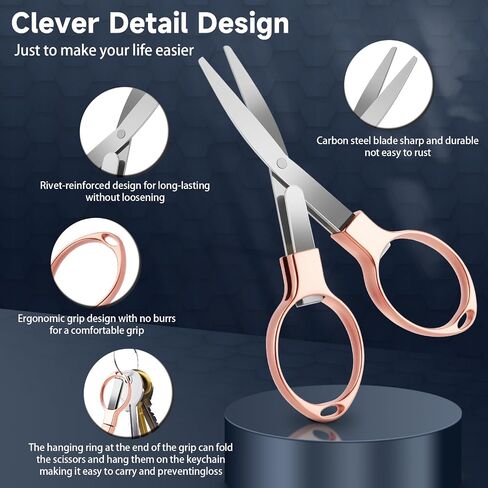 3 Pcs Folding Stainless Steel Portable Mini Badge Scissors with 3 Keychains, Safety Foldable Pocket Travel Small Scissors All Purpose for Nurse Accessories, Travel, Office, Craft, Sewing, Home (Color) in Saudi Arabia