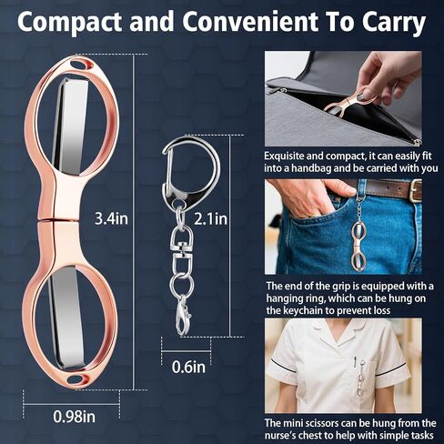 3 Pcs Folding Stainless Steel Portable Mini Badge Scissors with 3 Keychains, Safety Foldable Pocket Travel Small Scissors All Purpose for Nurse Accessories, Travel, Office, Craft, Sewing, Home (Color) in Saudi Arabia