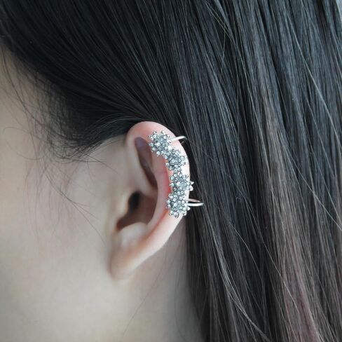 Elegant Floral Cluster Ear Cuffs Classic Rhinestone Flower Crawler Fake Earrings Sparkle Crystal Climbers Cuff Earrings Cartilage Ear Wrap Non Piercing Earrings for Wedding Bridal in Kuwait