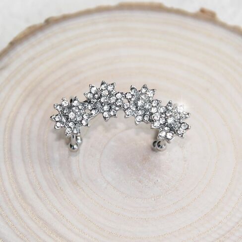 Elegant Floral Cluster Ear Cuffs Classic Rhinestone Flower Crawler Fake Earrings Sparkle Crystal Climbers Cuff Earrings Cartilage Ear Wrap Non Piercing Earrings for Wedding Bridal in Kuwait