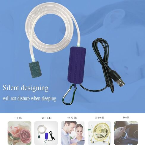 حوض السمك بمضخة هواء USB، مضخة أكسجين صغيرة فائقة الهدوء لصيد الأسماك أو خزان الأسماك مع مشبك تعليق و2 حجر هواء - أزرق in Saudi Arabia