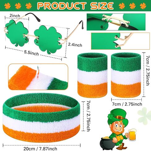 Chunful 5 Pcs St. Patrick's Day Accessory Set Shamrock Fanny Pack Clover Waist Bag with 4 Drink Holder Festive Adjustable Suspender Sweatband Set Headband Wristband for St. Patrick's Day Party Outfit in Saudi Arabia