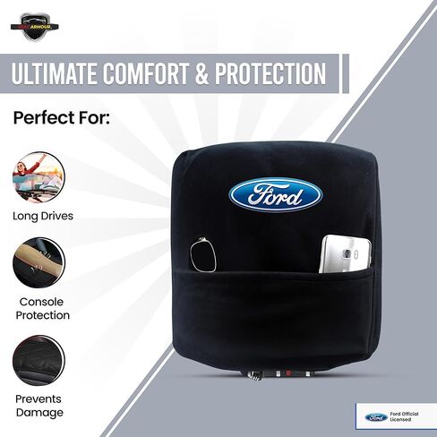 Seat Armour Officially Licensed Custom Fit Center Console Cover with Ford Embroidered Logo for Select Ford F-150 Models - (Black) - KAFORF150B04-14 in Kuwait