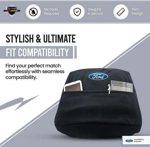 Seat Armour Officially Licensed Custom Fit Center Console Cover with Ford Embroidered Logo for Select Ford F-150 Models - (Black) - KAFORF150B04-14 in Kuwait