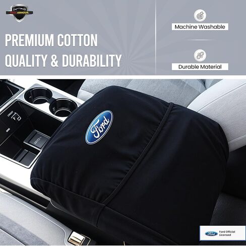Seat Armour Officially Licensed Custom Fit Center Console Cover with Ford Embroidered Logo for Select Ford F-150 Models - (Black) - KAFORF150B04-14 in Kuwait