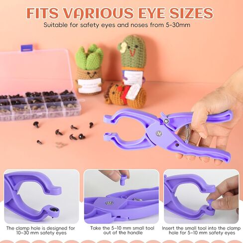 Roamall Safety Eye Tool -Auxiliary Tool for Attaching Safety Eyes w/230 PCS Crochet Eyes Amigurumi for Crocheting Stuffed Animals Fits 5-30mm Eyes Doll Making Supplies Purple in Saudi Arabia