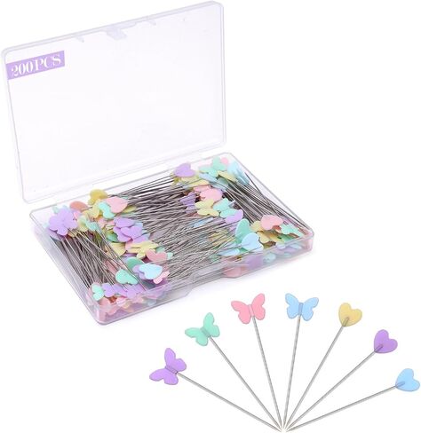 200pcs دبابيس خياطة مستقيم مسطحة مع فراشة ملونة وحب قلب ، دبابيس خياطة اللحف 2.16 بوصة لصنع الحرف اليدوية ، وخياطة ، مشروع نسيج الخياطة والديكور DIY in Kuwait