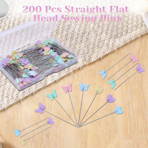 200pcs دبابيس خياطة مستقيم مسطحة مع فراشة ملونة وحب قلب ، دبابيس خياطة اللحف 2.16 بوصة لصنع الحرف اليدوية ، وخياطة ، مشروع نسيج الخياطة والديكور DIY in Kuwait