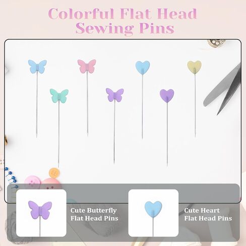200pcs دبابيس خياطة مستقيم مسطحة مع فراشة ملونة وحب قلب ، دبابيس خياطة اللحف 2.16 بوصة لصنع الحرف اليدوية ، وخياطة ، مشروع نسيج الخياطة والديكور DIY in Kuwait