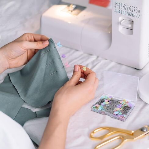 200pcs دبابيس خياطة مستقيم مسطحة مع فراشة ملونة وحب قلب ، دبابيس خياطة اللحف 2.16 بوصة لصنع الحرف اليدوية ، وخياطة ، مشروع نسيج الخياطة والديكور DIY in Kuwait