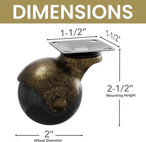 Caster Wheels for Furnitures - Set of 4 Heavy-Duty 2-Inch Swivel Plate Wheels (Black Finish) in Kuwait