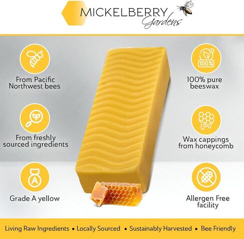 Mickelberry Gardens Pacific Northwest Beeswax - 1 رطل بلوك صلبة من الدرجة A صفراء - شمع العسل النقي ، المصادر بشكل مستدام للعناية بالبشرة ، DIY ، والحرف - المصنوعة في الولايات المتحدة الأمريكية in Saudi Arabia