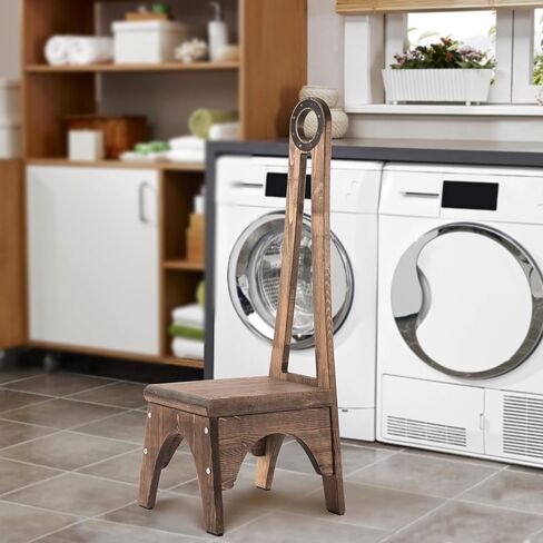 Besuerte Heavy Duty Wooden Step Stool With 32.75" Tall Handle for Bathroom, Kitchen - No Need to Bend Your Back (Walnut) in Kuwait
