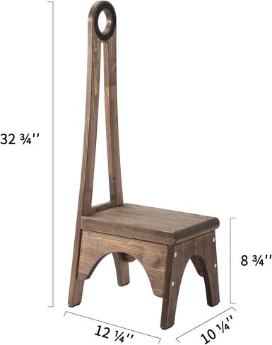 Besuerte Heavy Duty Wooden Step Stool With 32.75" Tall Handle for Bathroom, Kitchen - No Need to Bend Your Back (Walnut) in Kuwait
