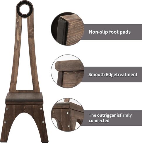 Besuerte Heavy Duty Wooden Step Stool With 32.75" Tall Handle for Bathroom, Kitchen - No Need to Bend Your Back (Walnut) in Kuwait