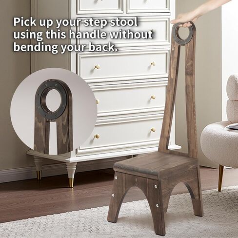 Besuerte Heavy Duty Wooden Step Stool With 32.75" Tall Handle for Bathroom, Kitchen - No Need to Bend Your Back (Walnut) in Kuwait