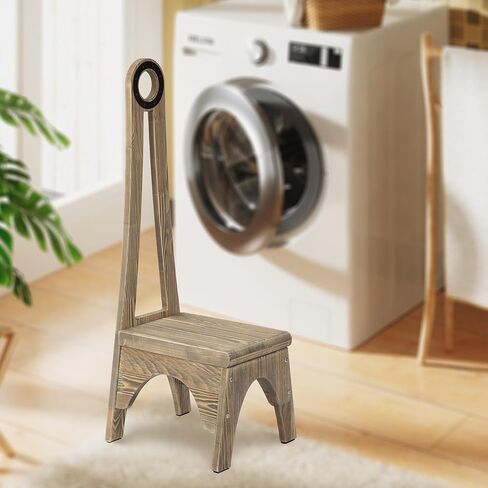 Besuerte Heavy Duty Wooden Step Stool With 32.75" Tall Handle for Bathroom, Kitchen - No Need to Bend Your Back (Walnut) in Kuwait