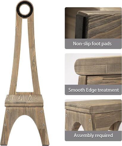 Besuerte Heavy Duty Wooden Step Stool With 32.75" Tall Handle for Bathroom, Kitchen - No Need to Bend Your Back (Walnut) in Kuwait