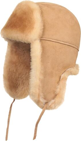Unisex Shearling Sheepskin Leather Aviator Russian Ushanka Trapper Winter Fur Hat (Pink, X-Large) in Saudi Arabia