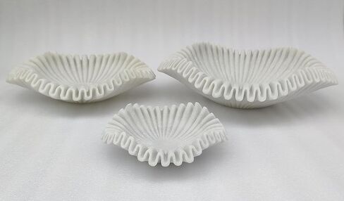 Handmade Marble Scalloped Bowl/Decorative Ruffle Bowl/Home Decor Bowl/Vintage Ring Bowl/Natural Marble Ruffle Bowl/Handcrafted White Marble Bowl/Wedding Gifts/Urli (Set of 5, 7 and 10 Inches) in Kuwait