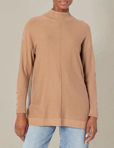 Anne Klein Women's Mock Neck Sweater Long Sleeve with Buttons in Kuwait
